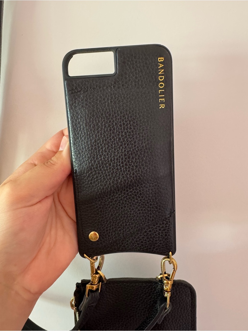 Bandolier Black Leather Crossbody Card Wallet with iPhone Case - Picture 2 of 7